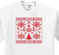 Christmas Cross Stitch Embroidery Sampler Red And White T-Shirt