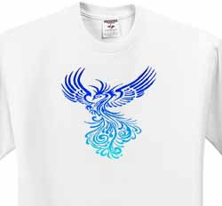 Rising From The Ashes Artistic Phoenix Aqua Blue Ombre On White T-Shirt