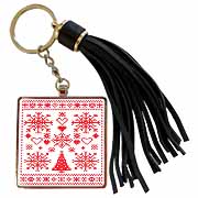 Christmas Cross Stitch Embroidery Sampler Red And White Tassel Key Chain