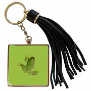 Cute Climbing Green Tree Frog Vector Art Tassel Key Chain