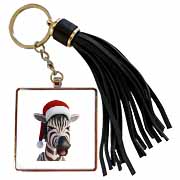 Christmas Zebra Funny Animal Wearing Santa Hat Tassel Key Chain