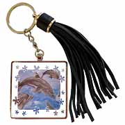 Dolphin Splash - animal, blue, cute, dolphin, dolphins, fish, mammals Tassel Key Chain