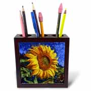 Sunflower In Van Gogh Style Tile Pen Holder