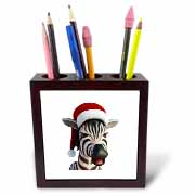 Christmas Zebra Funny Animal Wearing Santa Hat Tile Pen Holder