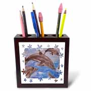 Dolphin Splash - animal, blue, cute, dolphin, dolphins, fish, mammals Tile Pen Holder