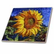 Sunflower In Van Gogh Style Tile