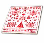 Christmas Cross Stitch Embroidery Sampler Red And White Tile