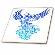 Rising From The Ashes Artistic Phoenix Aqua Blue Ombre On White Tile