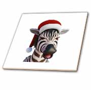 Christmas Zebra Funny Animal Wearing Santa Hat Tile