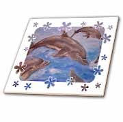 Dolphin Splash - animal, blue, cute, dolphin, dolphins, fish, mammals Tile