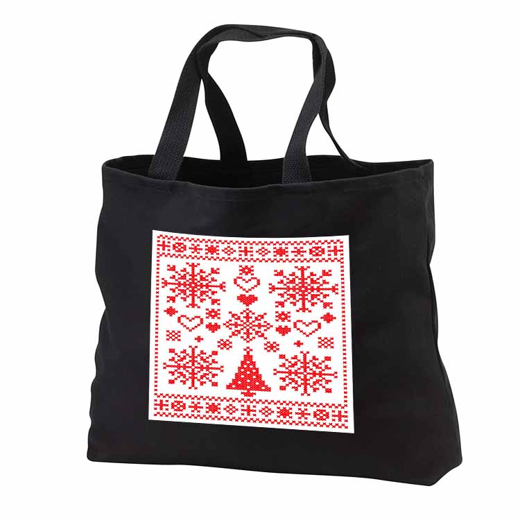 Christmas Cross Stitch Embroidery Sampler Red And White Tote Bag