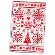 Christmas Cross Stitch Embroidery Sampler Red And White Towel