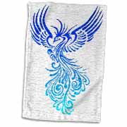 Rising From The Ashes Artistic Phoenix Aqua Blue Ombre On White Towel