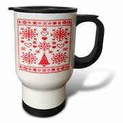 Christmas Cross Stitch Embroidery Sampler Red And White Travel Mug