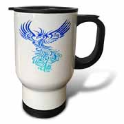 Rising From The Ashes Artistic Phoenix Aqua Blue Ombre On White Travel Mug