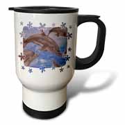 Dolphin Splash - animal, blue, cute, dolphin, dolphins, fish, mammals Travel Mug