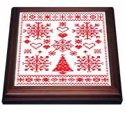 Christmas Cross Stitch Embroidery Sampler Red And White Trivet