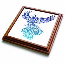 Rising From The Ashes Artistic Phoenix Aqua Blue Ombre On White Trivet