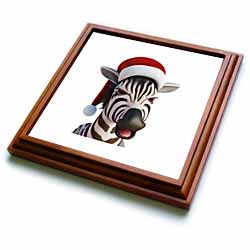 Christmas Zebra Funny Animal Wearing Santa Hat Trivet