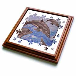 Dolphin Splash - animal, blue, cute, dolphin, dolphins, fish, mammals Trivet