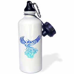 Rising From The Ashes Artistic Phoenix Aqua Blue Ombre On White Water Bottle