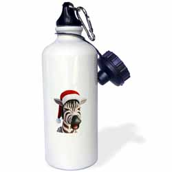 Christmas Zebra Funny Animal Wearing Santa Hat Water Bottle