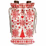 Christmas Cross Stitch Embroidery Sampler Red And White Wine Bag