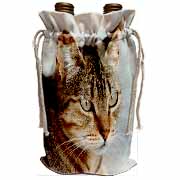 A close up head photograph of a stunning brown tabby cat Wine Bag