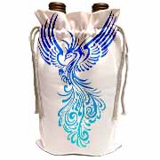 Rising From The Ashes Artistic Phoenix Aqua Blue Ombre On White Wine Bag